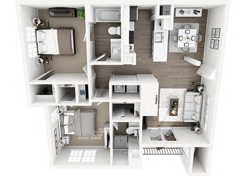 Floor plan for 2 beds, 2 baths, 994 sqft